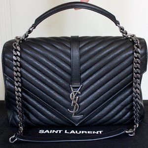 YSL Large College Bag in Black Leather